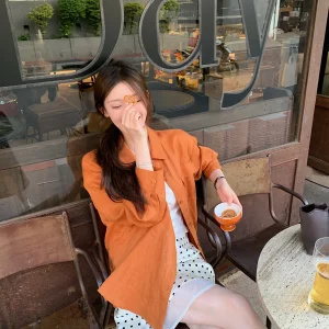 Natural Linen Loose Fit Shirt  Lazy Style Women's Premium Clothing Breathable Long Sleeve Flip Collar Mid-Length - AliExpress Shirts & Blouses