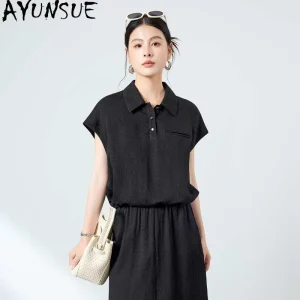 AYUNSUE 100% Silk Women's Blouses and Shirts Fashion Commuting Black Tops for Woman Polo Collar Summer Top Woman Clothes 블라우스 - AliExpress Shirts & Blouses
