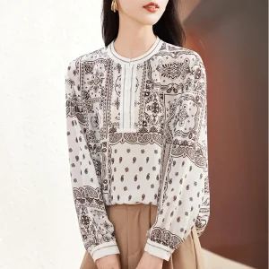 New Elegant Shirts and Blouses for Women Long Sleeve 100% Real Silk Woman Blouse Loose Tops Office Lady Vintage Print Shirt - AliExpress Shirts & Blouses