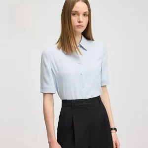 PRICH Blue Short Sleeve Shirt Women's Commute Style  Feel Summer New Arrival Simple Design High Quality Polyester Fiber - AliExpress Shirts & Blouses