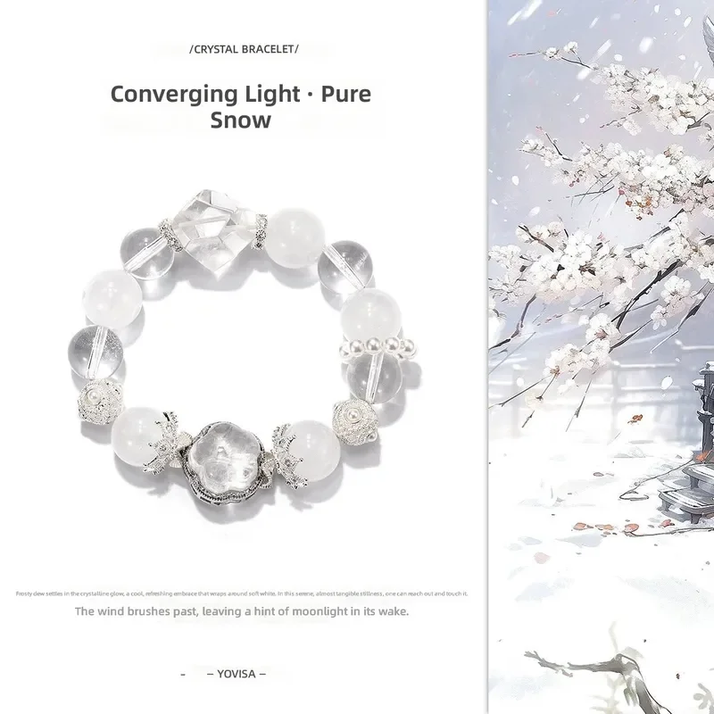 Pure natural white snowflake ghost crystal bracelet handmade original design fashion light luxury women's white crystal magic - AliExpress New Headwear