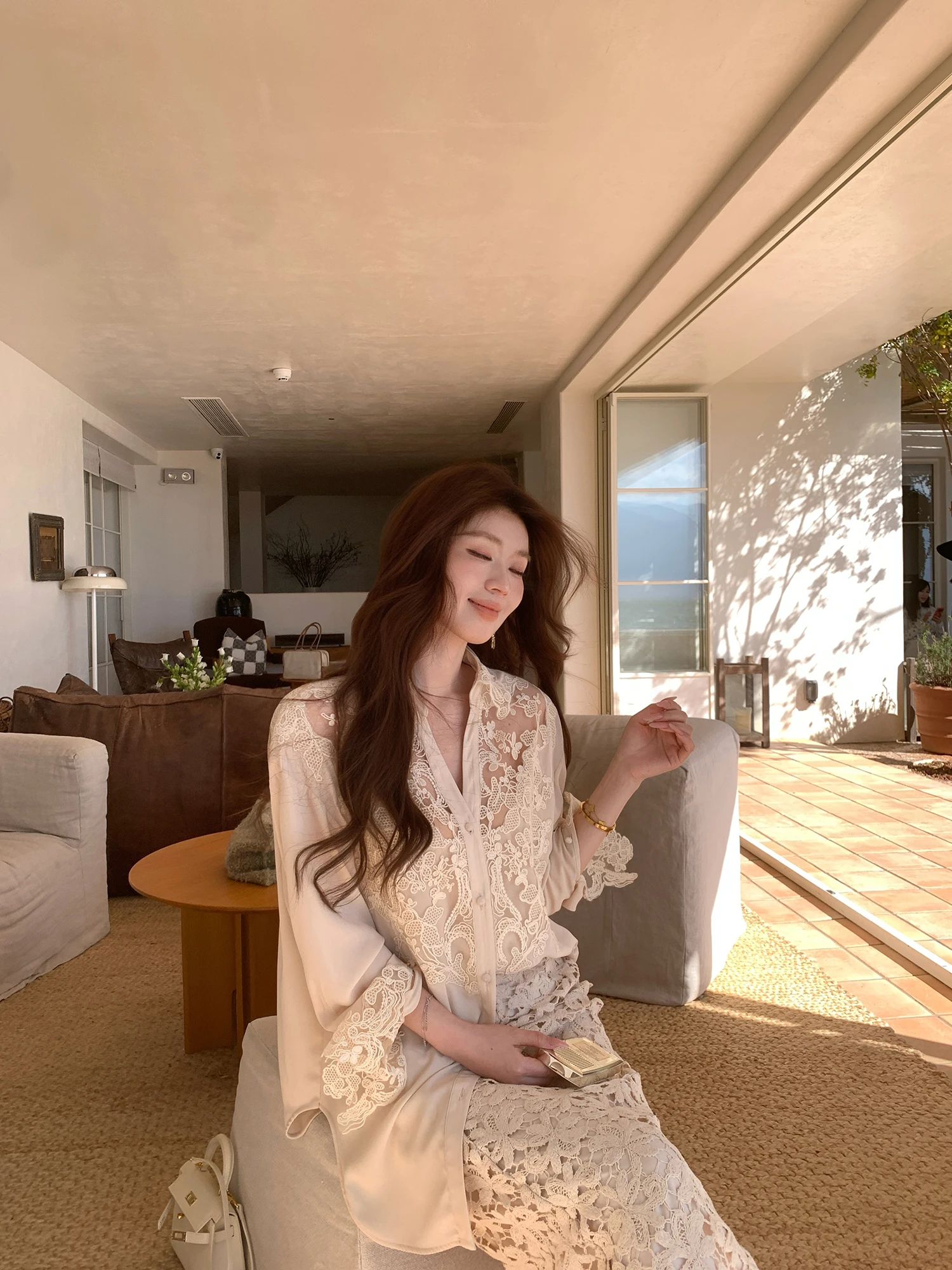 Syaxiaoxi Embroidered Hollow out Loose Women's Shirt V-Neck Drapey Fine Linen Open Cardigan Style French Loose Fit Long Sleeve - AliExpress Shirts & Blouses
