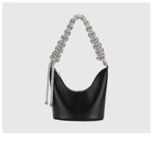 Genuine Leather Bucket Bag Handmade Strap Handbag Glitter Diamonds Evening Bag Wedding Party Clutch Purse Women Shoulder Bag - AliExpress Women's Handbags