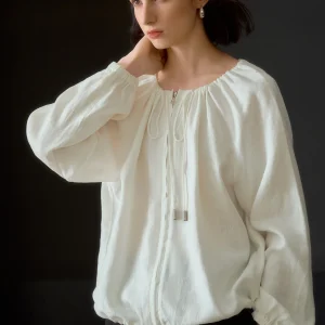 100% Pure Linen Shirt Coat Women's Spring Autumn Loose  Knot Top High End Linen Shirt Autumn Linen Language - AliExpress Shirts & Blouses