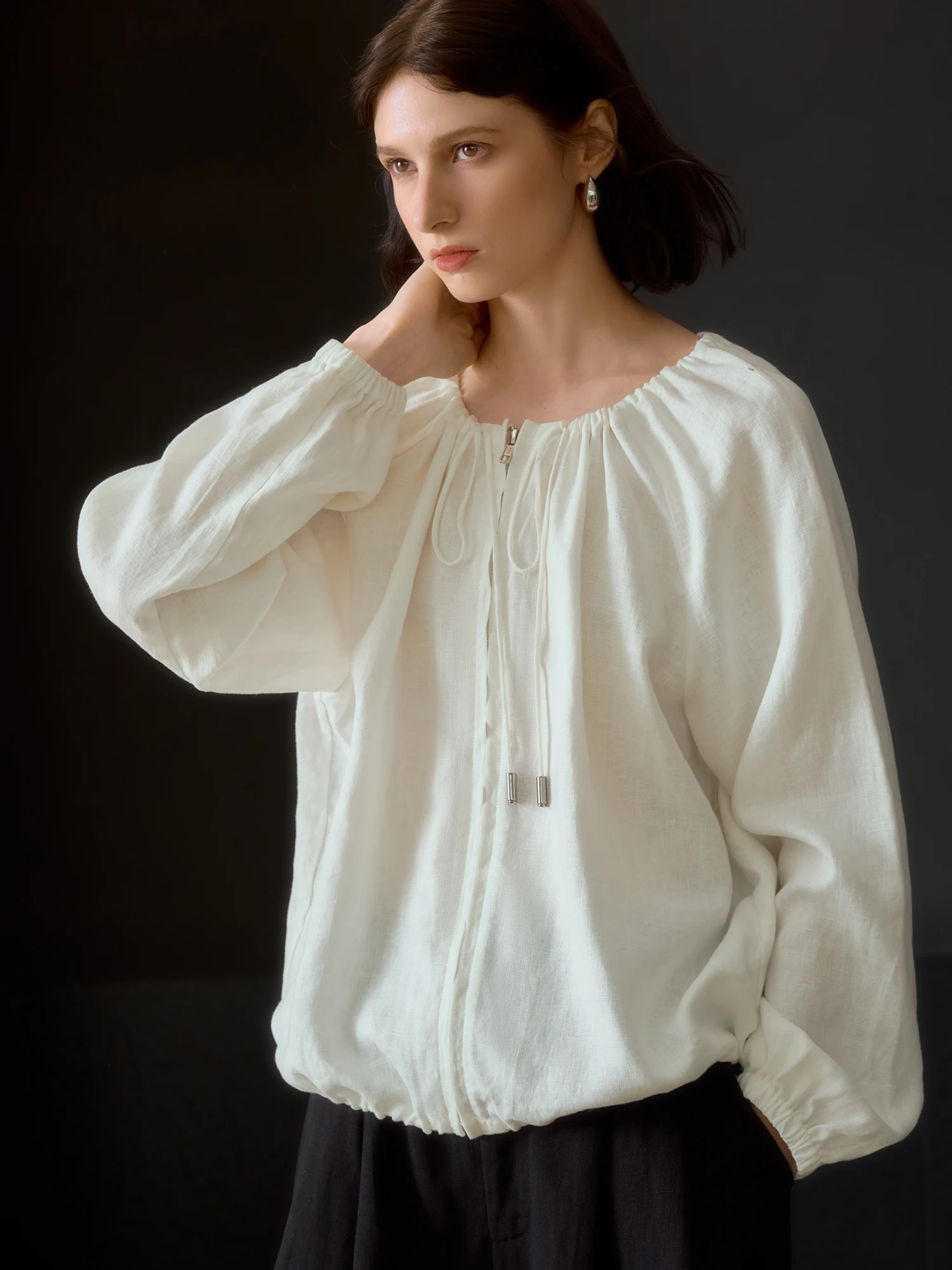 100% Pure Linen Shirt Coat Women's Spring Autumn Loose Knot Top High End Linen Shirt Autumn Linen Language - AliExpress Shirts & Blouses