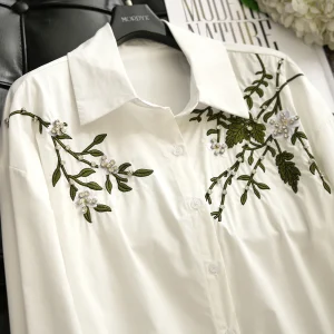Artistic Fashionable New Chinese Style Embroidered Beaded White Shirt Top Spring Season Women's Premium Cotton Collar Op... - AliExpress Shirts & Blouses