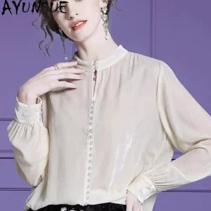 AYUNSUE 100% Mulberry Real Silk Womens Tops Elegant Shirts for Women 2026 Spring Silk Velvet Blouse Women Clothes Chemise Femme - AliExpress Shirts & Blouses