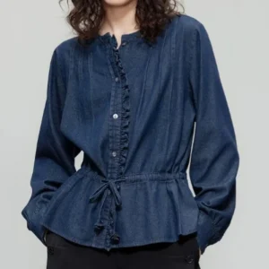 French Women Retro Denim Shirt Autumn New Short-sleeved Neck - AliExpress Shirts & Blouses
