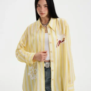 DIDDI MODA Women's Striped Shirt Casual Loose Fit Long Sleeve Flip Collar Summer 2026 New Style Floral And Flying Bird Pattern - AliExpress Shirts & Blouses
