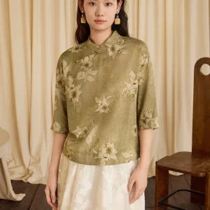 New Summer Chinese Style Women's Shirt Small Stand Collar Slanted Seam Jade Button Loose Fit Antibacterial Breathable Sun Pro... - AliExpress Shirts & Blouses