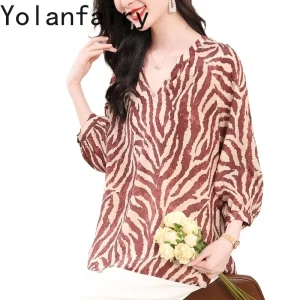 YOLANFAIRY 100% Natural Mulberry Silk Shirts for Women Luxury 2025 Spring Summer Unique Printed Blouses Elegant Woman Tops New - AliExpress Shirts & Blouses