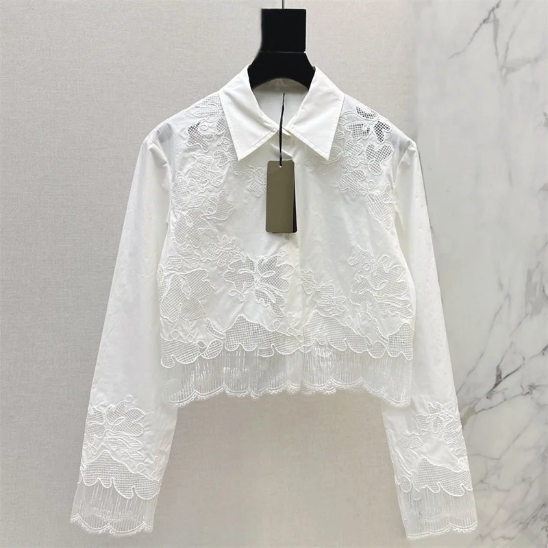women's shirt New autumn 2026 single breasted slim fit women's long sleeved top Lace embroidered pure cotton women's blouse y2k - AliExpress Shirts & Blouses