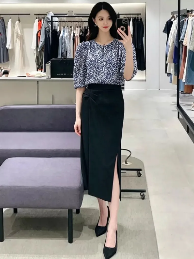 Elegant Short Sleeve Bubble Sleeve Leopard Print Shirt Women's Slimming Cotton Casual Shirt Summer New Style Song Hui - AliExpress Shirts & Blouses
