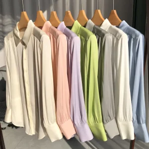 Minimalist Women's 100% Silk Shirt Elegant Smooth Long Sleeve Blouse Business Casual Shirts Comfy Everyday Blouse Essential Top - AliExpress Shirts & Blouses