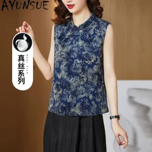 AYUNSUE 100% Real Mulberry Silk Tops for Women Sleeveless Xiangyunsha Blouse for Women Summer Printed Woman Shirts 2026 Blusas - AliExpress Shirts & Blouses