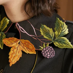 86-94cmBust SpringFall Black Shirts Original Design Women Vintage Elegant Leaves Berries Embroidery Collar Korean Fashion Shirts - AliExpress Shirts & Blouses