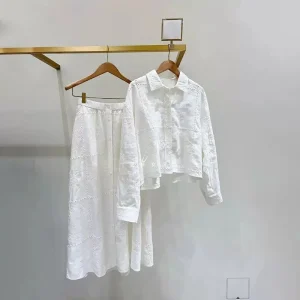 Fashionable Embroidered Hollow out Shirt Top High Waist Long Half Skirt Autumn Winter Women's Loose Fit Long Sleeve  Neck - AliExpress Shirts & Blouses
