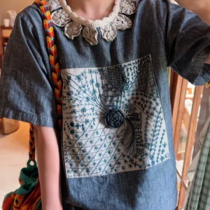 108cm Bust Spring Summer Denim Shirts Blouese Women Vintage Ethnic Handmade Floral Embroidered Loose Casual Cotton Linen Shirts - AliExpress Shirts & Blouses