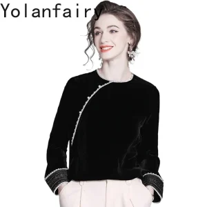 YOLANFAIRY Real Mulberry Silk Velvet Blouse Woman 2025 Autumn Vintage Womens Top Luxury Blouses for Women Elegant Black Blouse - AliExpress Shirts & Blouses