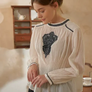 Spring Summer Women French Embroidery Black and White Slim Fit Sun Protection Thin Cotton Long Sleeve Blouse/Shirts - AliExpress Shirts & Blouses