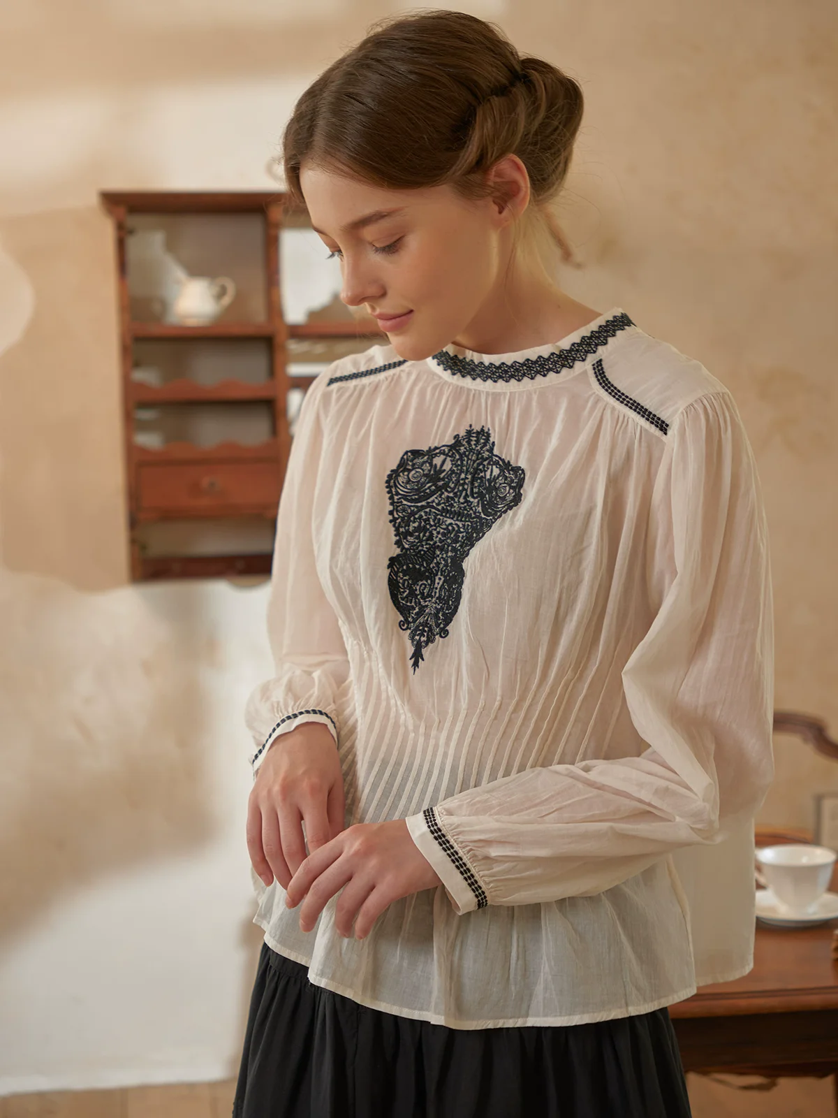 Spring Summer Women French Embroidery Black and White Slim Fit Sun Protection Thin Cotton Long Sleeve Blouse/Shirts - AliExpress Shirts & Blouses