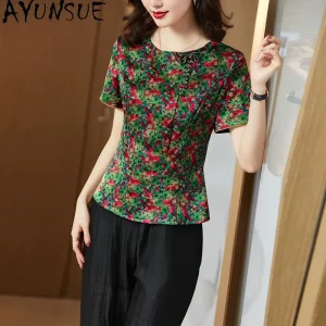 AYUNSUE 100% Real Mulberry Silk Blouse Women Xiangyunsha Floral Shirts for Women summer Fashion Women Tops 2026 Camisas De Mujer - AliExpress Shirts & Blouses