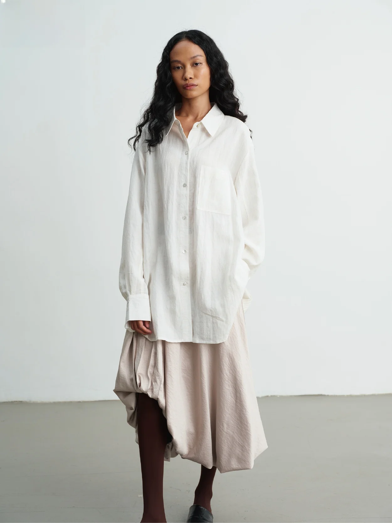 Retro Style Silk Linen White Shirt Accordion Pleat Loose Fit Women's Premium Fashion Casual Long Sleeve Button up - AliExpress Shirts & Blouses