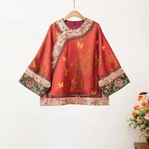 Chinese style women's blouse 100% rayon jacquard o-neck slant opening Spring tops Luxury embroidered hanfu popular clothes - AliExpress Shirts & Blouses