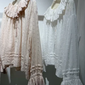 Women's 100% Cotton Blouse Top Embroidery Hollow Out Ruffles Spliced Round Neck Flare Sleeve Loose Fashion 2-Colors Shirt - AliExpress Shirts & Blouses