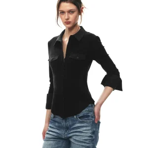 Slim Fit Knitted Long Sleeve Shirt Collared Top for Women Fashionable Modern Style Single Moment 26AW French Style Women's Shirt - AliExpress Shirts & Blouses
