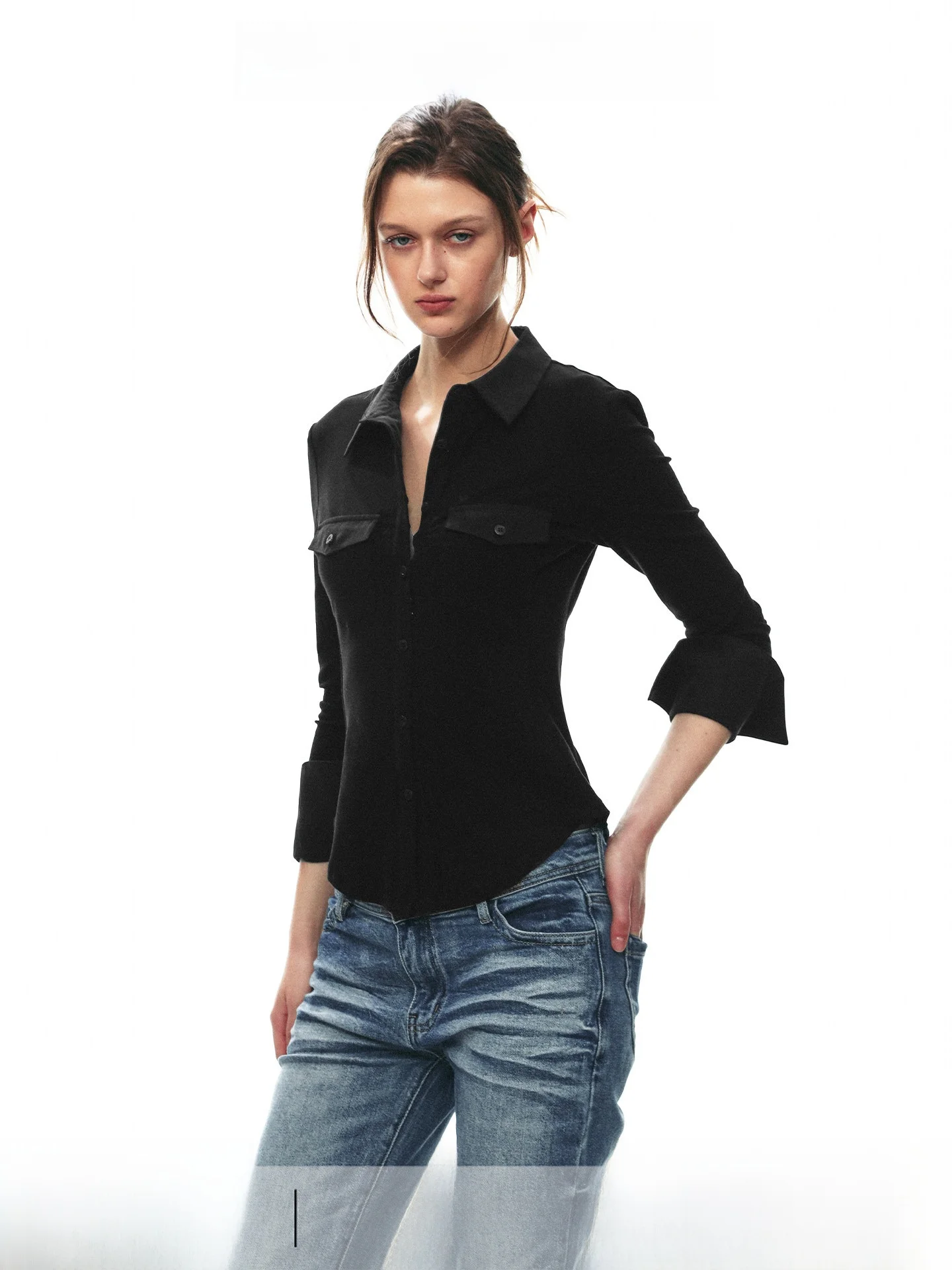 Slim Fit Knitted Long Sleeve Shirt Collared Top for Women Fashionable Modern Style Single Moment 26AW French Style Women's Shirt - AliExpress Shirts & Blouses