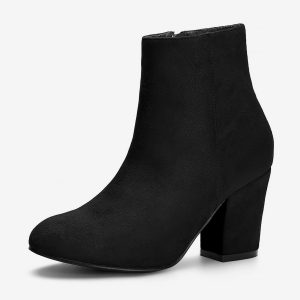 Round Toe Side Zip Chunky Heel Ankle Boots Black/8 - Allegra K catalog