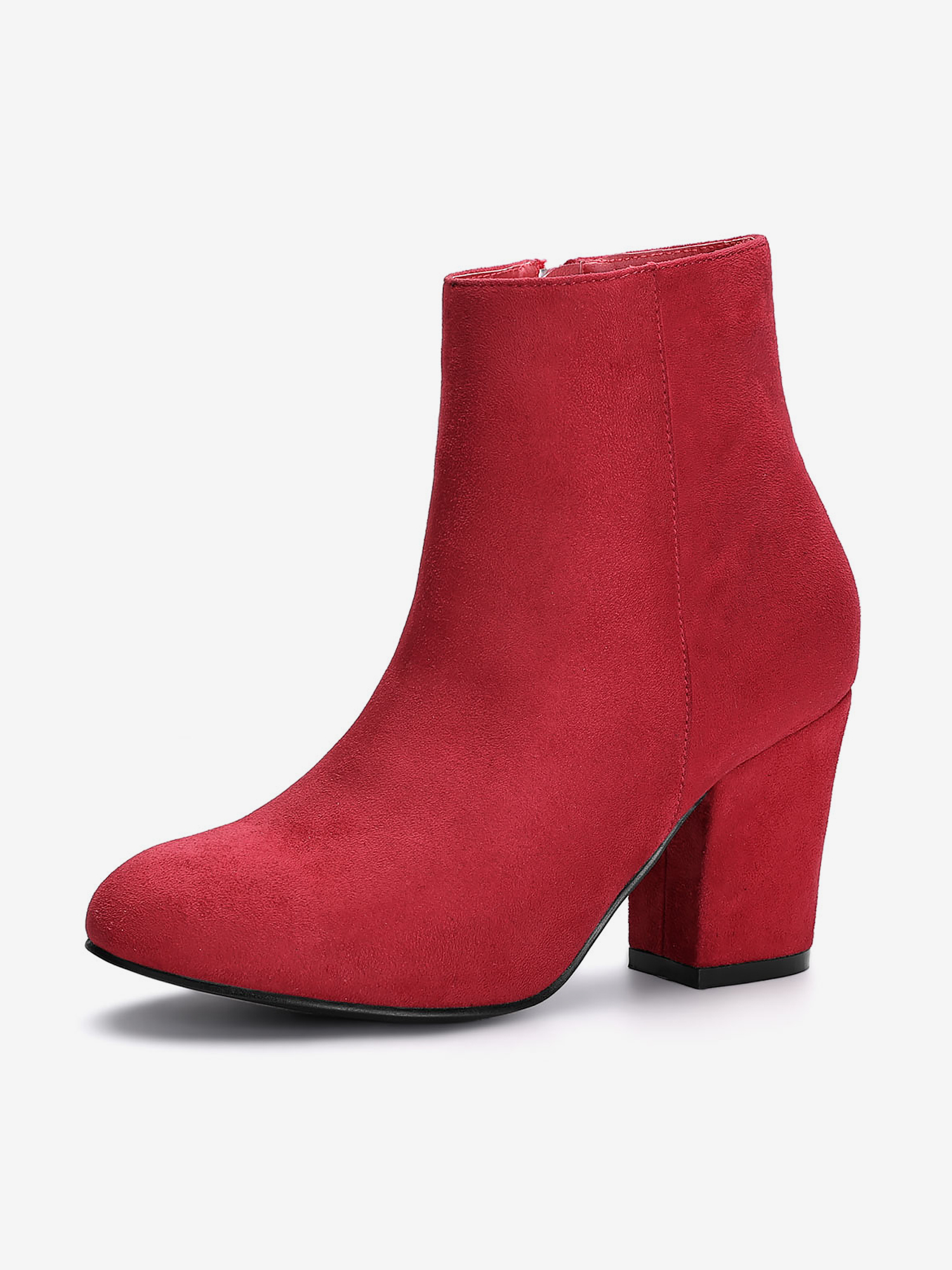 Round Toe Side Zip Chunky Heel Ankle Boots Red/8 - Allegra K catalog