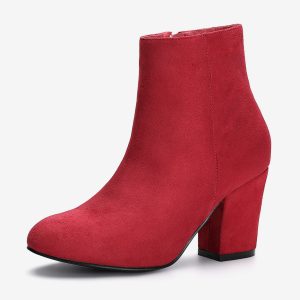 Round Toe Side Zip Chunky Heel Ankle Boots Red/10 - Allegra K catalog