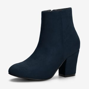 Round Toe Side Zip Chunky Heel Ankle Boots Navy Blue/7 - Allegra K catalog