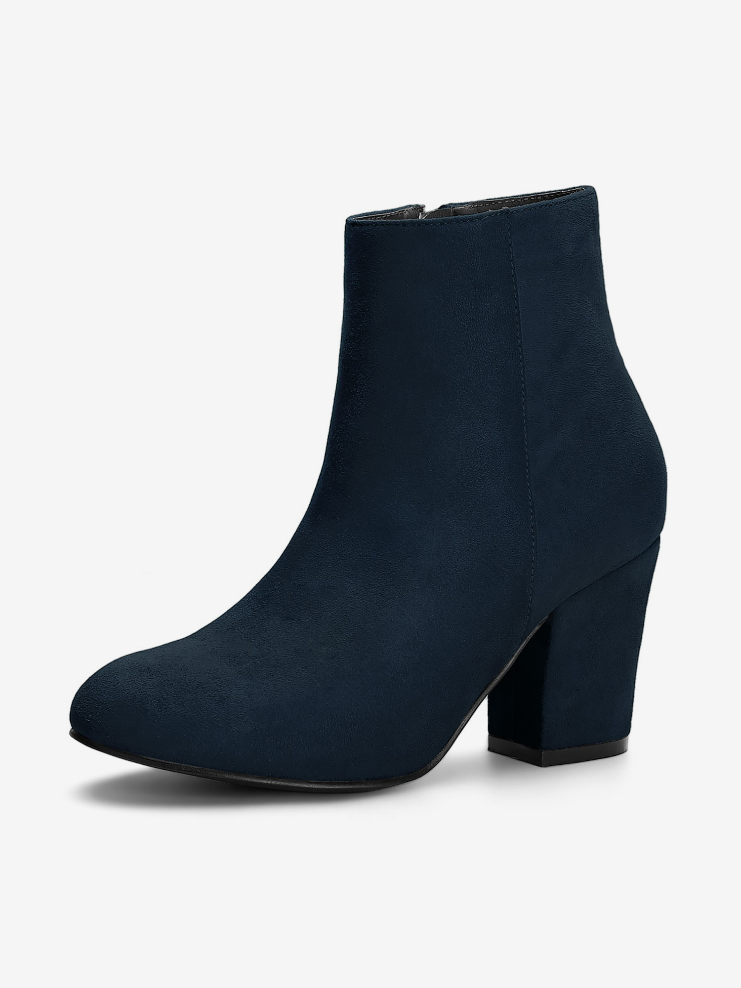 Round Toe Side Zip Chunky Heel Ankle Boots Navy Blue/8 - Allegra K catalog