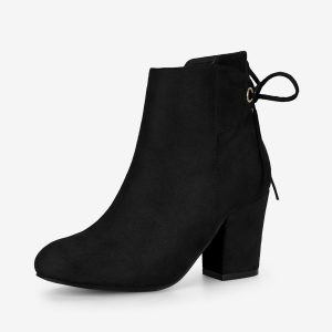 Round Toe Block Heel Zipper Lace Up Ankle Boots Black/9 - Allegra K catalog