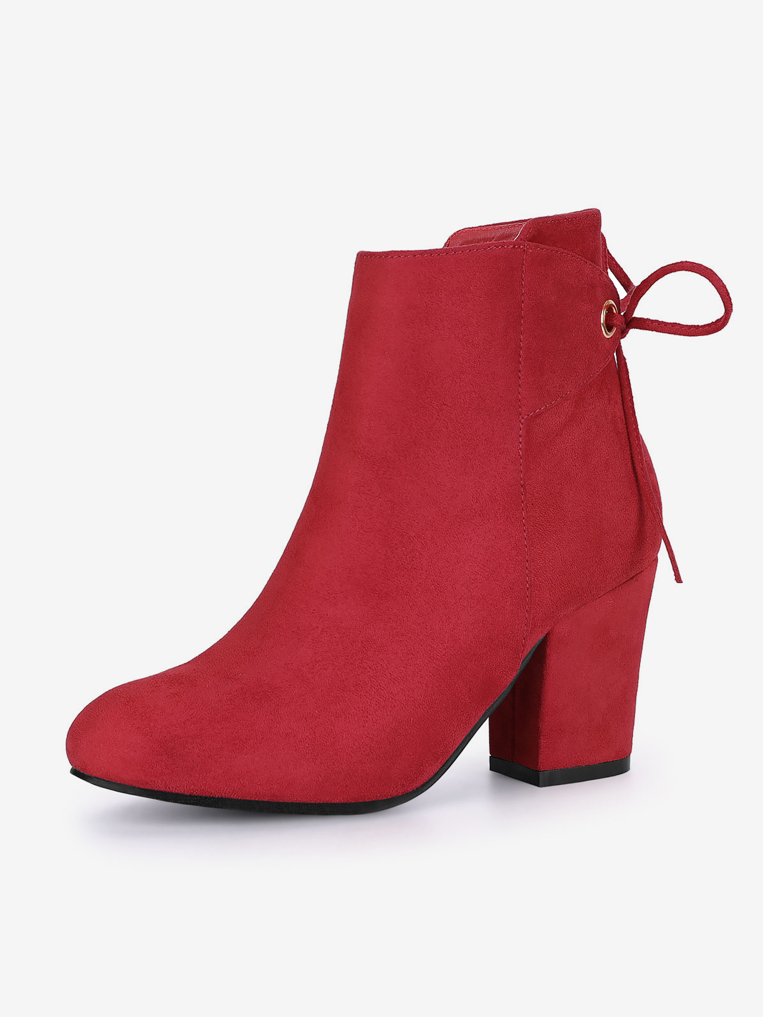 Round Toe Block Heel Zipper Lace Up Ankle Boots Red/7 - Allegra K catalog
