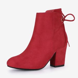 Round Toe Block Heel Zipper Lace Up Ankle Boots Red/10 - Allegra K catalog