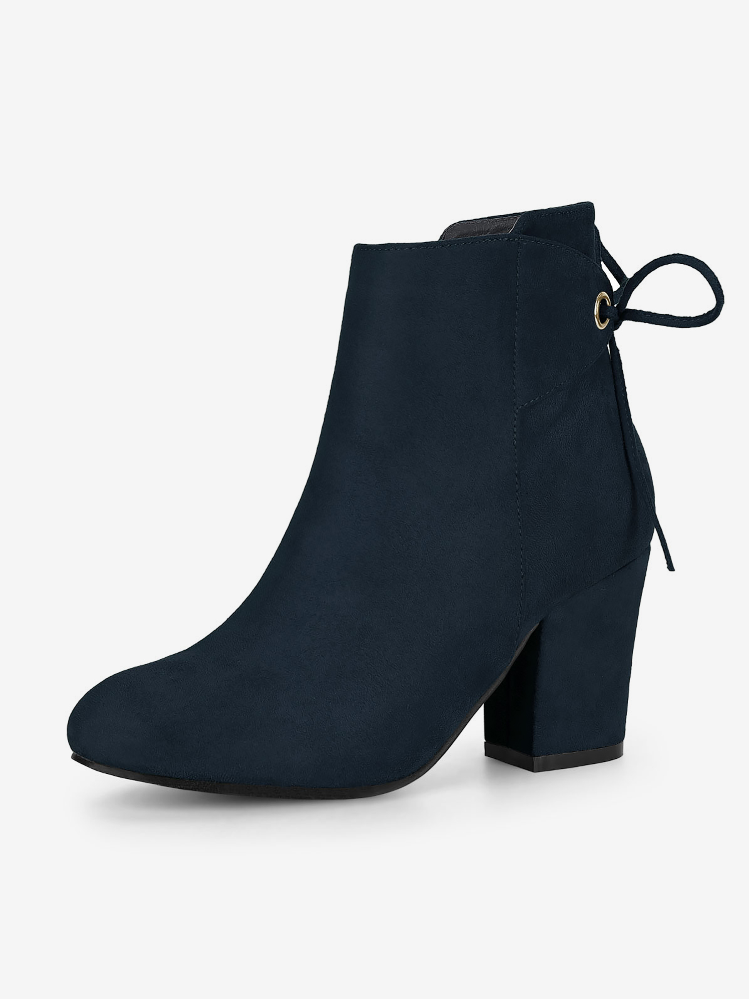 Round Toe Block Heel Zipper Lace Up Ankle Boots Navy Blue/6 - Allegra K catalog