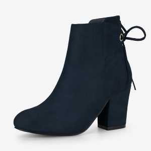 Round Toe Block Heel Zipper Lace Up Ankle Boots Navy Blue/7 - Allegra K catalog