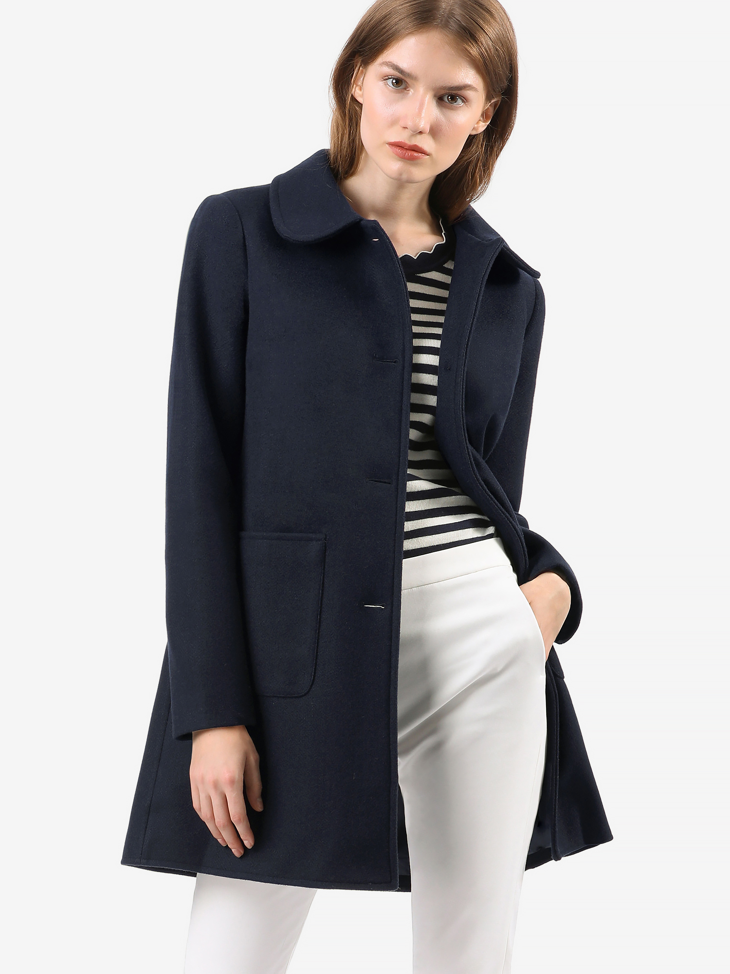 Turn Down Collar Single Breasted Winter Outwear Trench Coat Blue/XS - Allegra K catalog