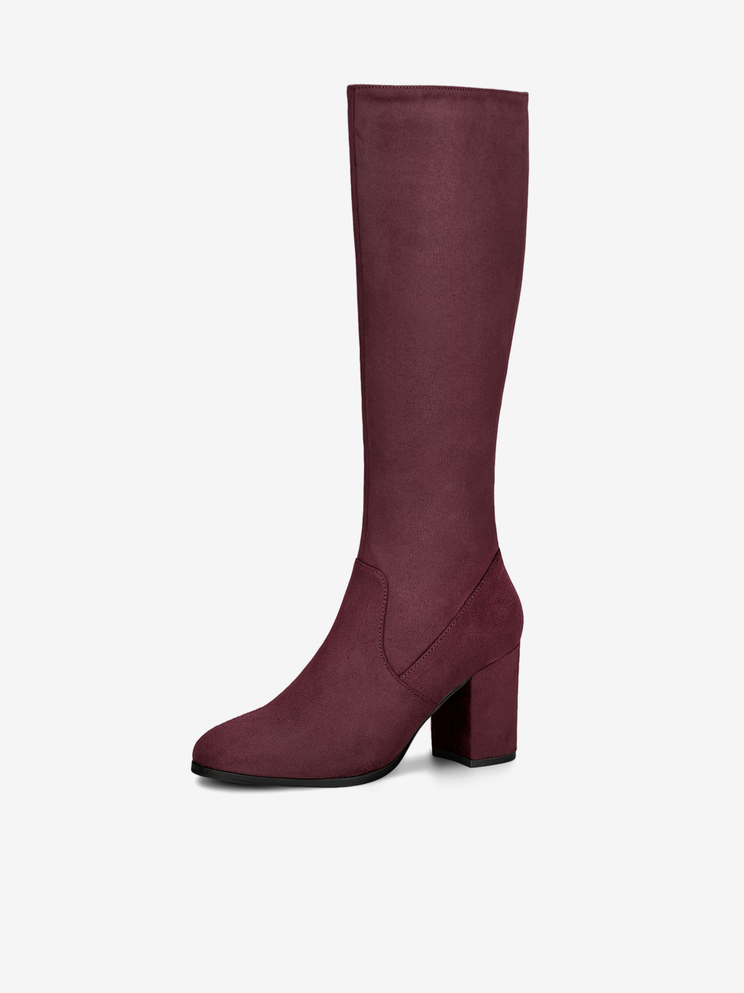Side Zipper Faux Suede Chunky Heel Knee High Boots Burgundy/8.5 - Allegra K catalog
