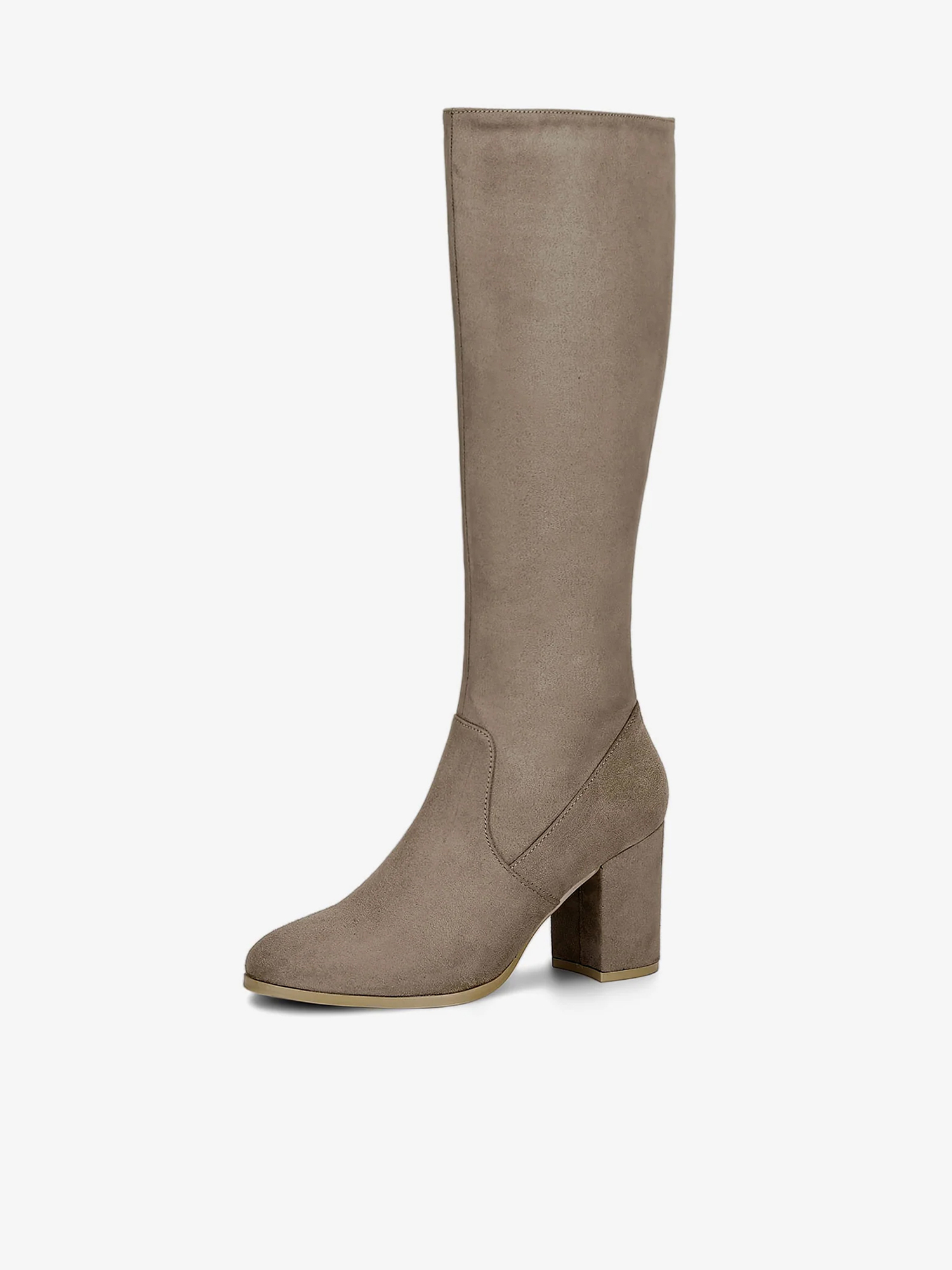 Side Zipper Faux Suede Chunky Heel Knee High Boots Taupe/6 - Allegra K catalog