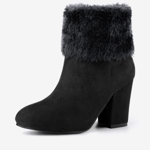 Christmas Faux Fur Chunky Heel Ankle Boots Black/9 - Allegra K catalog