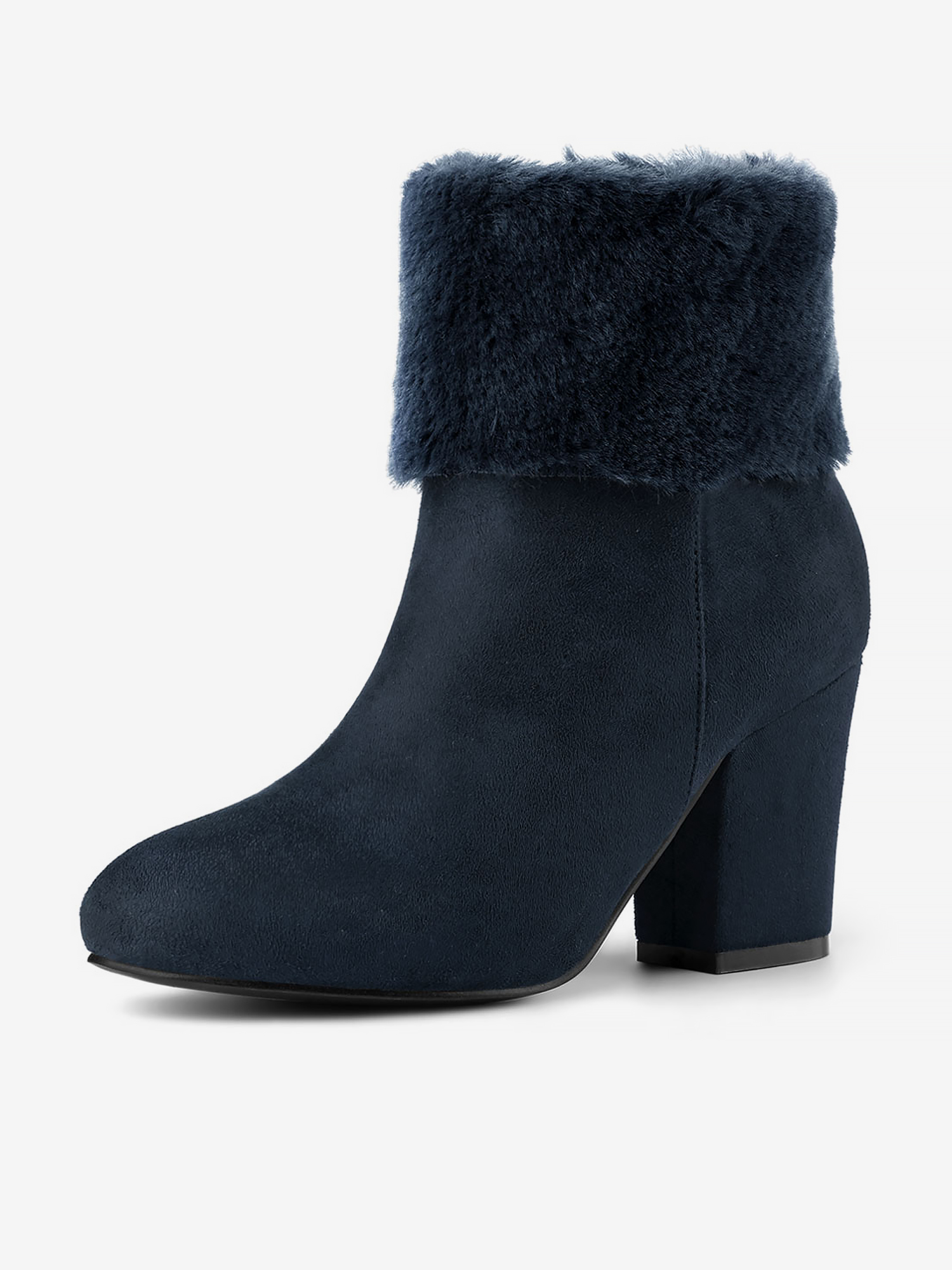 Christmas Faux Fur Chunky Heel Ankle Boots Navy Blue/5.5 - Allegra K catalog