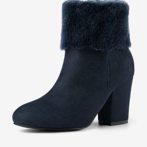 Christmas Faux Fur Chunky Heel Ankle Boots Navy Blue/9 - Allegra K catalog
