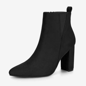 Pointed Toe Zipper Block Heel Ankle Chelsea Boots Black/7 - Allegra K catalog