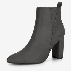 Pointed Toe Zipper Block Heel Ankle Chelsea Boots Gray/7 - Allegra K catalog