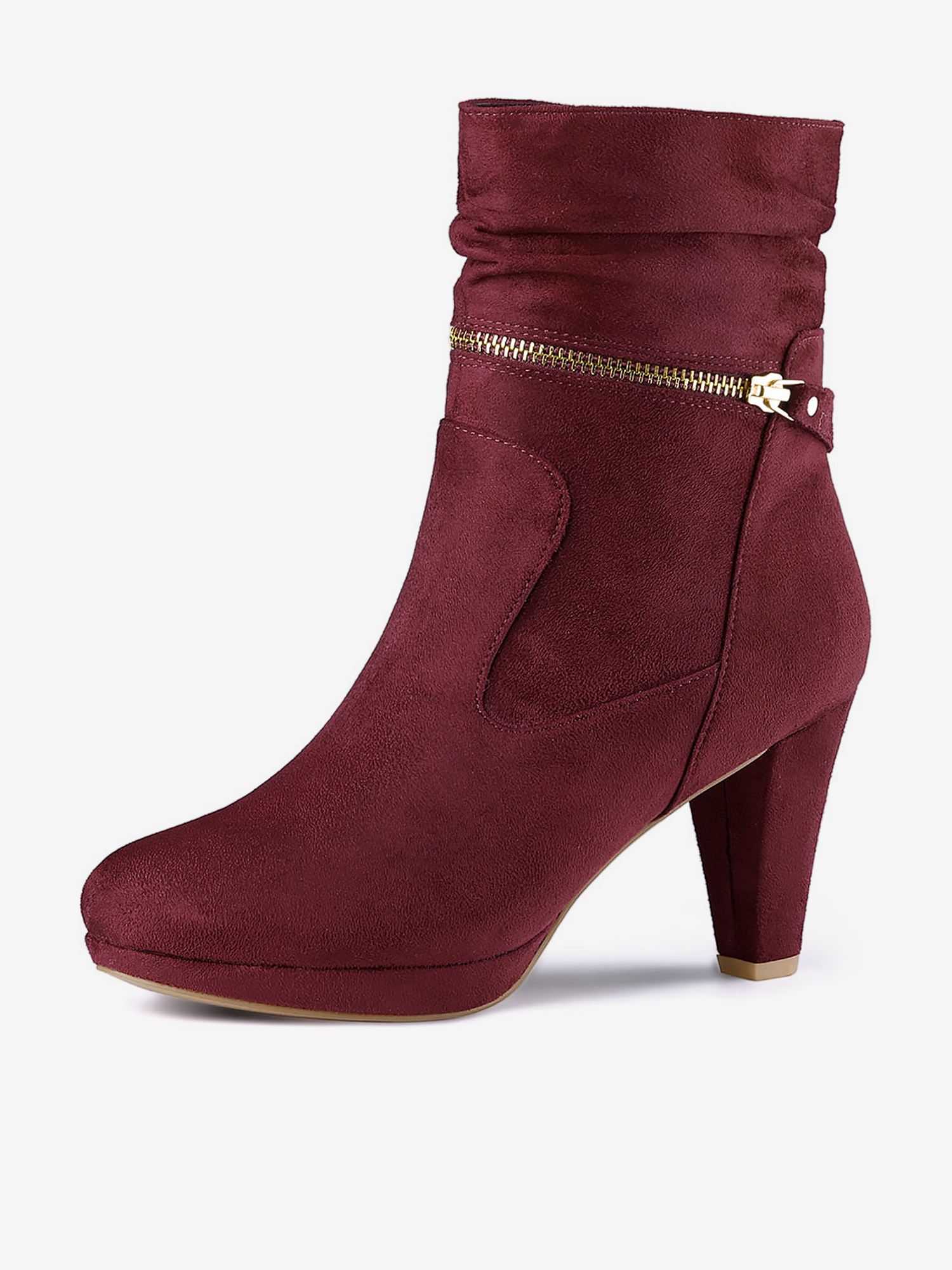 Ankle Zip Platform High Heel Mid Calf Boots Burgundy/8 - Allegra K catalog